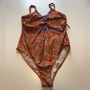 Floral Printed One-Piece Swimsuit - Orange Multi